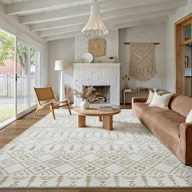 Imagem de WondRg Tapete boho 20 x 25 cm bege felpudo decoração moderna tapete para sala de estar neutro marroquino macio tapete grande para quarto, dormitório, casa, escritório, sala de jantar, cozinha