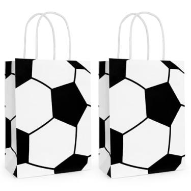 Imagem de 12 sacos de presente de futebol com alça, saco de doces de papel para lembrancinhas esportivas para tema de futebol, artigos de decoração de festa de aniversário
