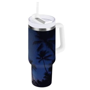 Imagem de Blueangle Copo isolado de 1,134 g com alça e tampa de canudo - Caneca de viagem de aço inoxidável à prova de vazamento, garrafa de água de coco com parede dupla (104)