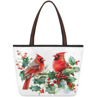 Imagem de Sacola grande para mulheres animal cardeal natal vermelho trabalho sacos de pano com zíper reutilizável mercearia bolsa casual viagem pernoite tote bolsas adequadas para viagens, trabalho, férias