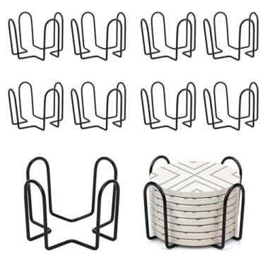 Imagem de Pacote com 10 suportes de porta-copos de metal preto para porta-copos redondos e quadrados de 10 cm, 8 cm de altura, comporta de 6 a 10 porta-copos