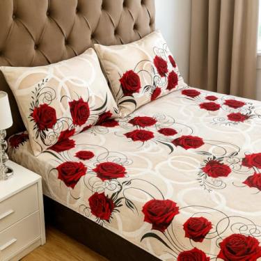 Imagem de Jogo Lençol Queen Size 3 Peças Estampado 150 fios C/Elástico e Fronha c/zíper Cama Box(Modelo - 13)