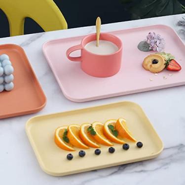 Imagem de Mingzhe Bandeja de Mesa de Centro, Bandeja de chá de Palha de Trigo, Cantos Arredondados, Base Fácil e Antiderrapante, Bandeja de Lanche de (P (aprox. 25x17cm / 9,8x6,7 pol.))