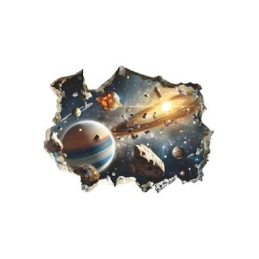 Imagem de MaiKeAYang Decalques de parede 3D, murais, decorações de parede de vinil removíveis, planetas cósmicos para sala de estar, quartos de bebê, quarto, banheiro, casa, parede, decoração DIY