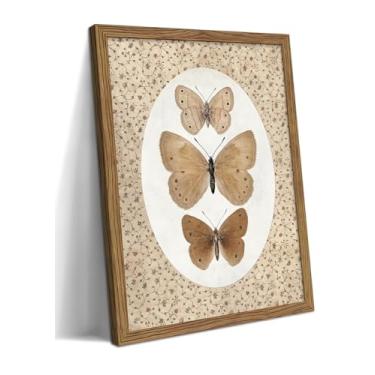 Imagem de Arte de parede de borboleta emoldurada, decoração de parede em tela de mariposa vintage, arte de impressão de inseto de borboleta temperamental escura, pintura de imagem antiga retrô Cottagecore para