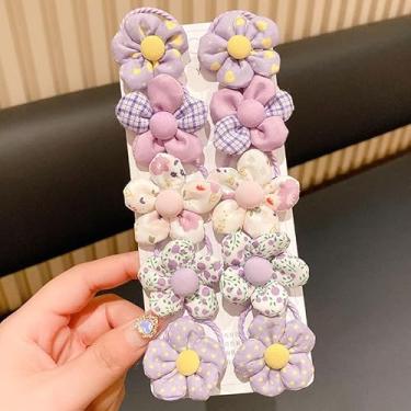 Imagem de 10 peças de elásticos elásticos de flores roxas para cabelo com lantejoulas brilhantes e florais, elásticos de borracha, suportes de rabo de cavalo para mulheres, acessórios de cabelo