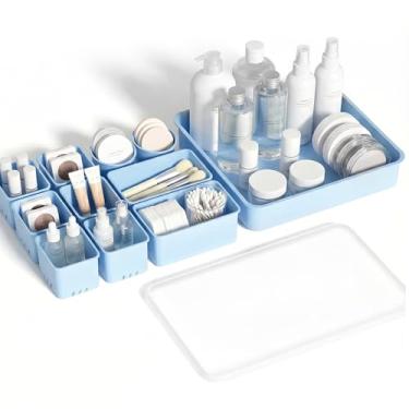 Imagem de Jalopink Conjunto organizador de gaveta de silicone com 10 peças, organizador de maquiagem para mesa e penteadeira, organizadores versáteis para maquiagem, quarto, escritório, organização de casa
