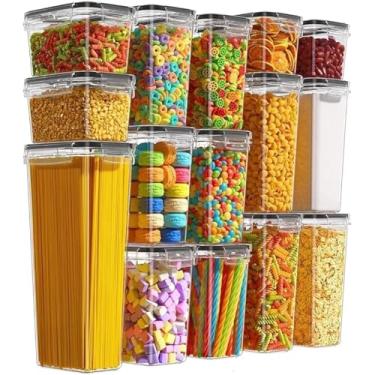 Imagem de Kit 15 Potes Herméticos para Mantimentos – Organizadores de Cozinha e Despensa com Tampa Vedada BPA Free para Arroz, Açúcar, Cereais e Grãos
