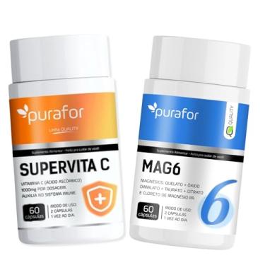Imagem de Combo Vitamina C 1000mg + MAG6 Magnésio – Vitamina C e 6 Tipos de Magnésio – Imunidade, Energia e Bem-Estar – 2 Potes com 60 Cápsulas