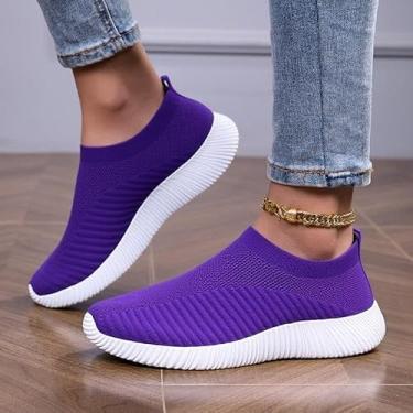 Imagem de Tênis de caminhada feminino, leve, atlético, casual, academia, sem cadarço, Roxa, 40