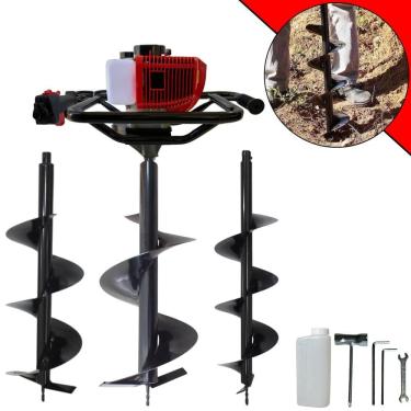 Imagem de Perfurador Polaca Cavadeira Anmax GD520-B À Gasolina 2T 52cc 2,2HP Ignição CDI Para Construção Civil Com Kit Brocas 80x20cm, 80x25cm e 80x30cm