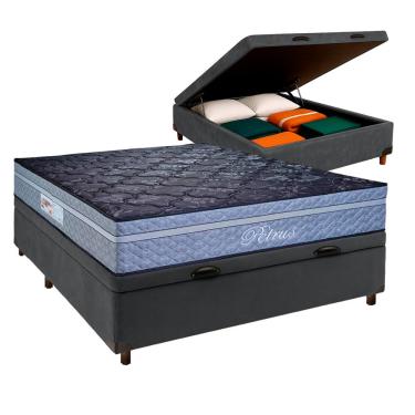Imagem de Cama Box Bau Cinza Casal + Colchão Molas Ensacadas Petrus Paropas
