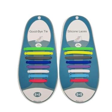 Imagem de 16 cadarços elásticos de silicone sem amarrar, de ajuste rápido, cadarços para esportes escolares, viagens, mãos livres, fácil de colocar e tirar, ajuste seguro, multicolorido