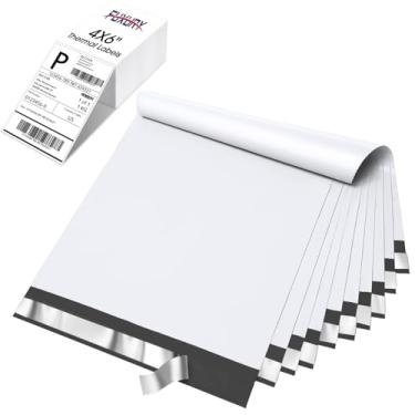 Imagem de Fuxury 100 peças de envelopes de poliéster de 30,5 x 39,4 cm e etiquetas térmicas de 10 x 15 cm, envelopes e adesivos impermeáveis para roupas, sacos de envio de poliéster forte para pequenas empresas