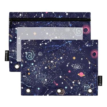 Imagem de Bolsa para lápis Galaxy Constellation Stars para fichário, 3 anéis, bolsa com zíper com 3 furos para fichário, material escolar para estudantes, Estrelas da constelação da galáxia, one sizex2