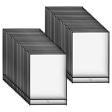 Imagem de GINLANK Pacote com 40 suportes de bilhetes resistentes apagáveis a seco, 25 x 35 cm, protetores de documentos de plástico transparentes para loja, escritório, sala de aula, uso doméstico, preto
