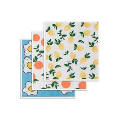 Imagem de Conjunto de 2 panos de prato suecos, panos de limpeza reutilizáveis de algodão e polpa de madeira para cozinha (P1)