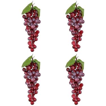Imagem de Bairdish Conjunto de uvas artificiais vermelhas 4 Bunches para decoração de uvas falsas realistas para pendurar em casa, cozinha, vinho, decoração de vinhas (60 grãos 22 cm de comprimento
