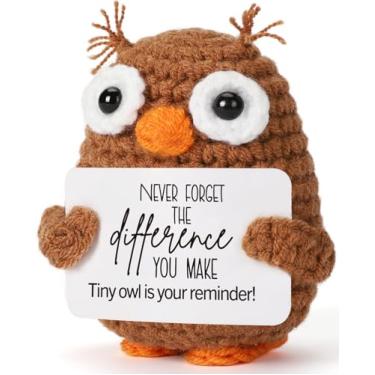 Imagem de Meia de Natal de coruja de crochê para professor, mentor, enfermeira, colega de trabalho, agradecimento, reconhecimento, decoração de mesa, presente motivacional de apoio emocional positivo