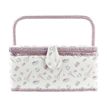 Imagem de Organizador de caixa de costura – vários compartimentos com alça removível | Organizador de acessórios de costura com estampa vintage – para agulhas de linha, quilting, crochê, mulheres, adultos