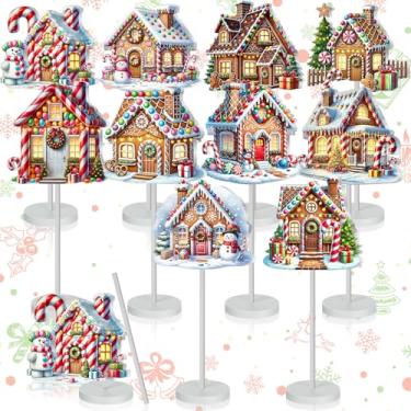 Imagem de Geelin 10 peças de decoração de mesa de pão de gengibre de Natal, decoração de casa de gengibre, centro de mesa para mesas, tema de pão de gengibre, presente de mesa para Natal, mesa de férias, casa