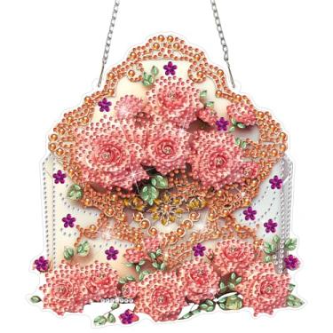 Imagem de DOMROM Kits de pendurar arte de diamante envelope para adultos iniciantes, pingente de envelope de pintura de diamante de formato especial, arte de diamante faça você mesmo, apanhadores de sol, dia