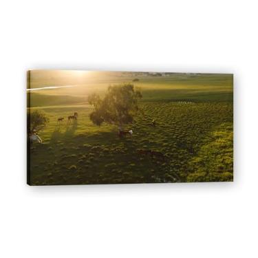 Imagem de Lush GrasslandReal Photo City Sea Snow Valley Grassland River Sunset Sunrise Impressão em tela Decoração de parede 30 x 54 cm Emoldurada