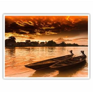 Imagem de Quadro Decorativo Paisagem Barcos na Praia para Sala Quarto Cor da armação:Branco