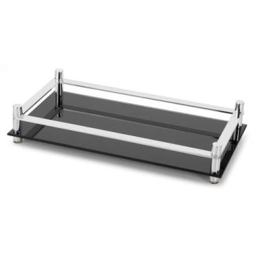 Imagem de Bandeja Decorativa Preta Borda Aluminio 30x16 Aparador Organizador Cas