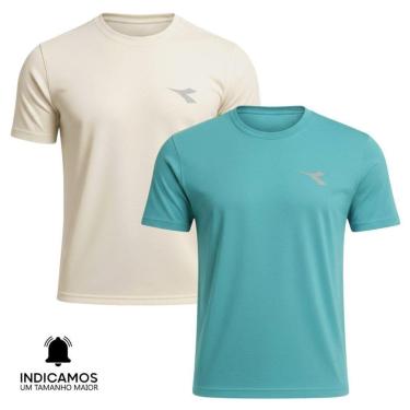Imagem de Kit 2 Camisetas Diadora Small Logo Masculina - Off White e Azul Turquesa XGG-Masculino