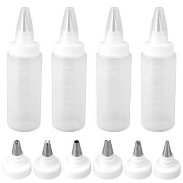 Imagem de 4un Frasco Aplicador para Glacê de Biscoitos, Acompanha 6 Bicos de Confeitar Diferentes Ideal para Panquecas Biscoitos Doces e Decoração Culinária (113g)