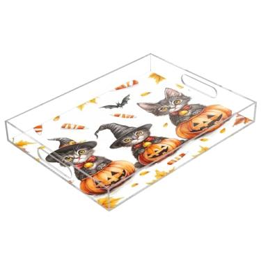 Imagem de xigua Bandeja de servir de acrílico fantasma de Halloween com alças à prova de derramamento, bandejas decorativas de festa de Halloween, bandeja organizadora de bancada para banheiro, cozinha, 30,5 x