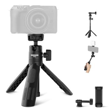 Imagem de NEEWER Mini tripé para bastão de selfie compatível com iPhone GoPro Insta360 DJI com cabeça esférica de 360° eixo central elevado de metal, câmera de mesa pequena portátil, telefone webcam, suporte