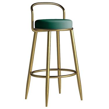Imagem de AkosOL Banqueta de bar de metal cadeira ilha de cozinha moderna restaurante hotel banco de bar com encosto, assento de tecido de veludo e apoio para os pés redondo, 65 cm, verde