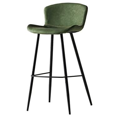 Imagem de AkosOL Banqueta de bar retrô de metal com encosto, banquetas de bar de recepção de salão de beleza, assento de couro Crazy Horse, apoio para os pés e pernas de aço carbono, 65 cm, verde