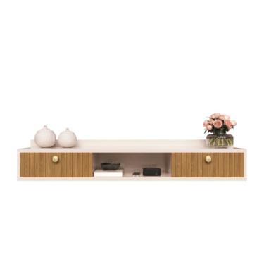 Imagem de Rack Suspenso Home Para Tv Bancada Flutuante 2 Portas Sala Quarto(Ripado Off White)