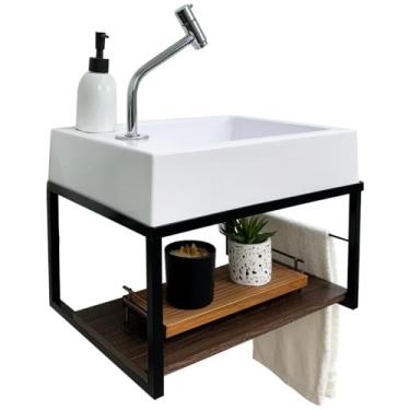 Imagem de Bancada Lavatório Suspenso Gabinete com Cuba e Prateleira para Banheiro e Lavabo Compacto