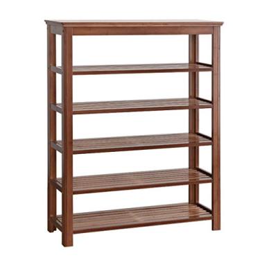 Imagem de pcagfaajmh Sapateira empilhável de bambu, caixa de armazenamento de 6 camadas, armário de prateleira para casa, pode colocar livros e vasos de flores, organizador de sapateira de cor retrô (tamanho: G