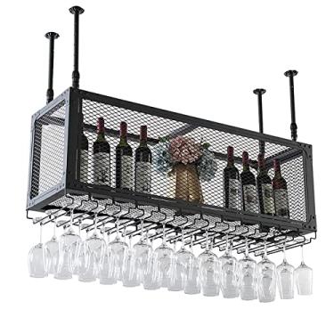 Imagem de Suporte para pendurar para copos de vinho, suporte de garrafa de vinho montado no teto, suporte para copos de vinho, suporte de parede para vinho, prateleira de vidro de champanhe, rack de vinho