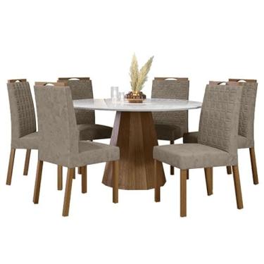 Imagem de Mesa de jantar Isis 135x135 cm com Vidro Ype Off White e 6 Cadeiras Mariana Camurça Marrom - New Ceval