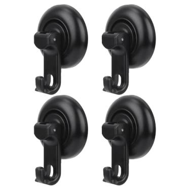 Imagem de 4 ganchos de ventosa de chuveiro, gancho de sucção a vácuo resistente reutilizável, sem broca, cabides de toalha para banheiro, cozinha, espelho de azulejo de vidro (preto)
