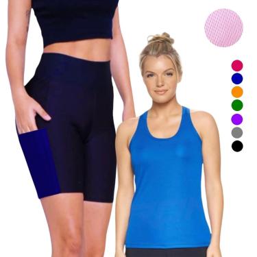 Imagem de Camiseta REGATA DRY Tecido Furadinho + SHORT LEG Legging COM BOLSOS Conjunto Fitness 634-Feminino