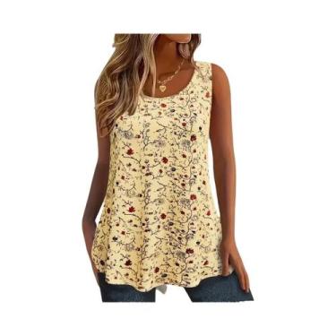 Imagem de Camiseta Regata Feminina plus Size Com Estampa Floral, Casual De Verão