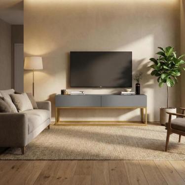 Imagem de Rack Eros 140cm Com Base Metálica Industrial Minimalista Com Gavetas C