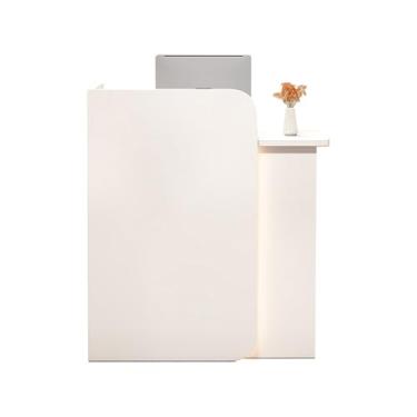 Imagem de Mesa de recepção com balcão, mesa frontal moderna equipada com gaveta, para caixa, mesa de recepção de madeira, balcão de recepção para loja de conveniência (branco, 100 x 45 x 100 cm