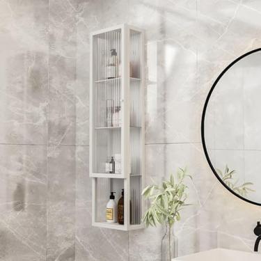 Imagem de Armário de armazenamento de cosméticos montado na parede – Organizador de banheiro e cozinha de aço inoxidável com portas de vidro, armário de parede de metal para escritório, 30 x 15 x 90 cm, solução