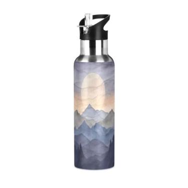 Imagem de Burbuja Garrafa de água de aço inoxidável Blue Mountain, garrafas de água isoladas a vácuo com tampa de canudo para esportes, academia, escola - à prova de vazamento e suor, sem BPA, 590 ml