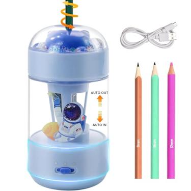 Imagem de Apontador de lápis elétrico (6-11 mm), apontador de lápis colorido totalmente automático para crianças com apontador recarregável de entrada e saída automática para sala de aula/casa/escritório