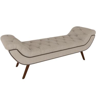 Imagem de Puff Recamier Decorativo Com Tachas 140 Cm Santorini P05 Linho Creme - Lyam Decor