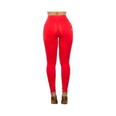 Imagem de Leggings Vermelhas De Cintura Alta, Ajustadas E Modernas, Calças Skinn